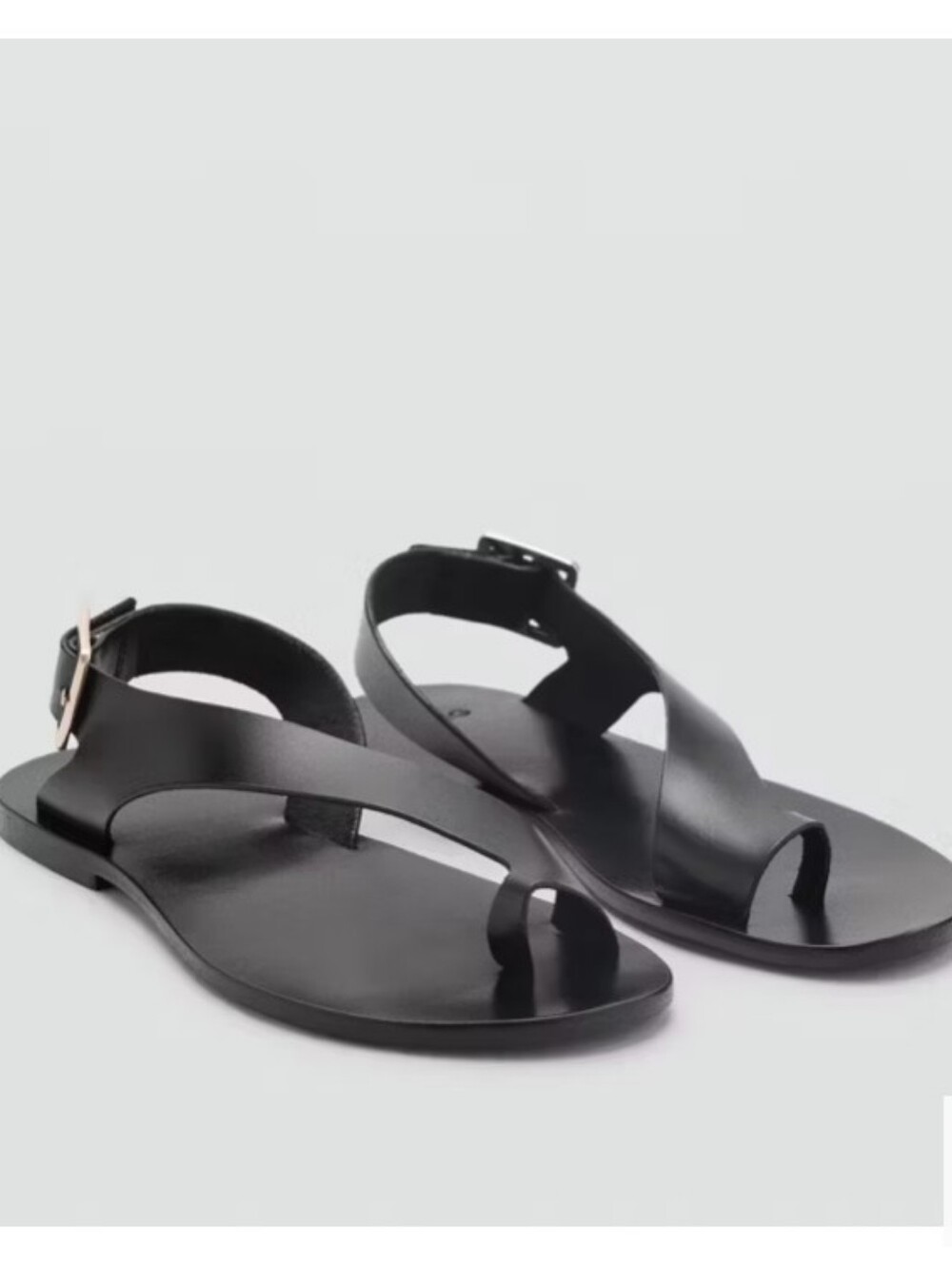 🆕️🩴Mango Leather Sandals With Cross Strap, Black - Sz 37 (6.5-7 US)